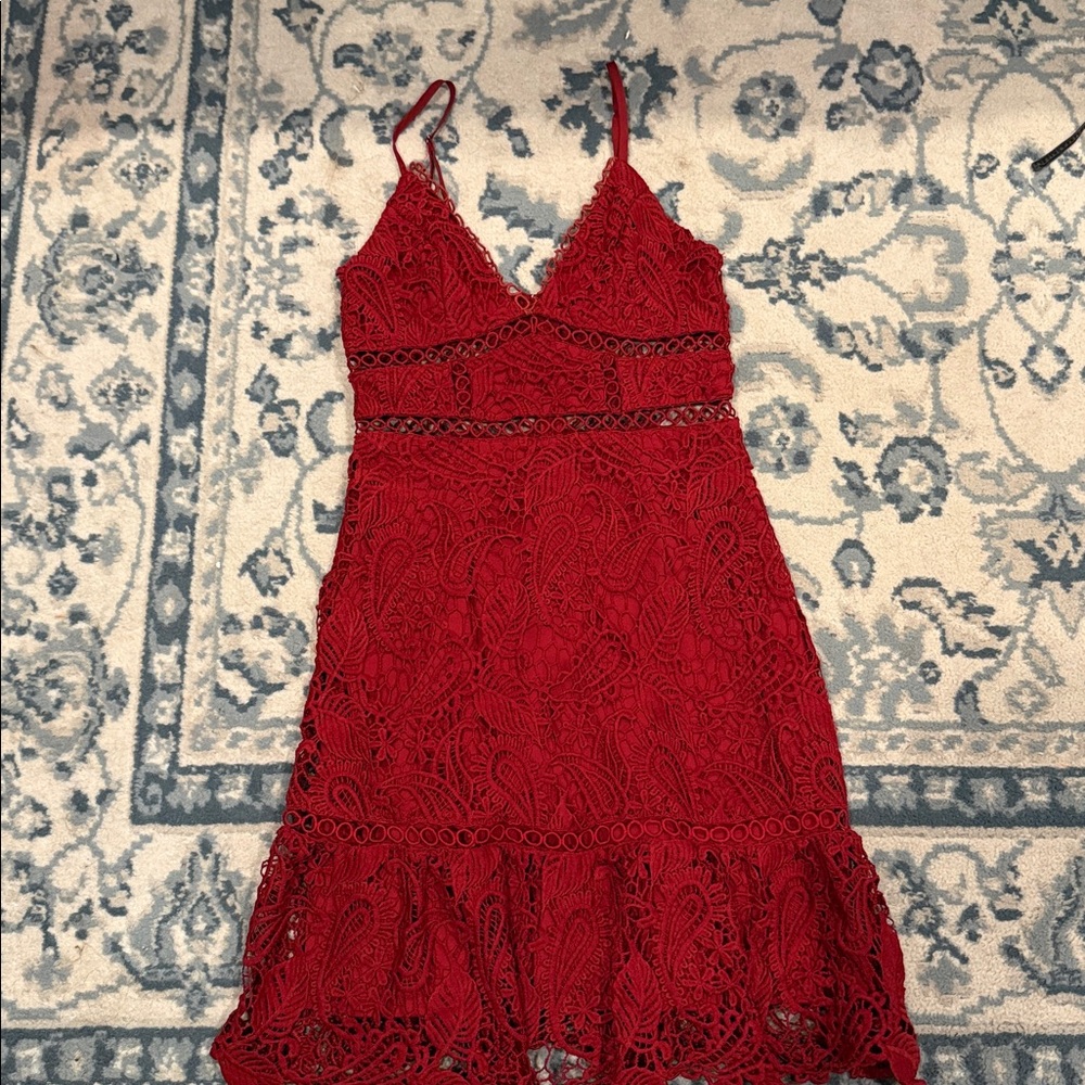 Lulu's Vibrant Red Lace Dress